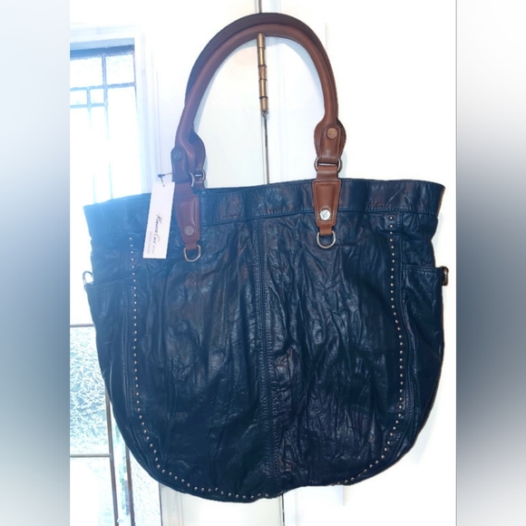 BEAUTIFUL CLASSY NEW KENNETH COLE NEW YORK GENUINE LEATHER LARGE TOTE BAG Navy